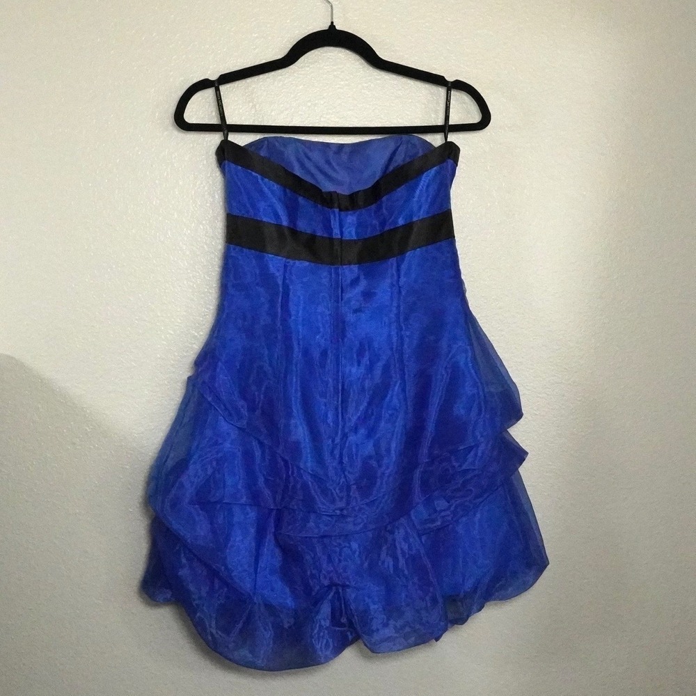 Vintage Jessica McClintock Gunne Sax Mini Dress Strapless Blue 90s Partycore 7 - Picture 10 of 11